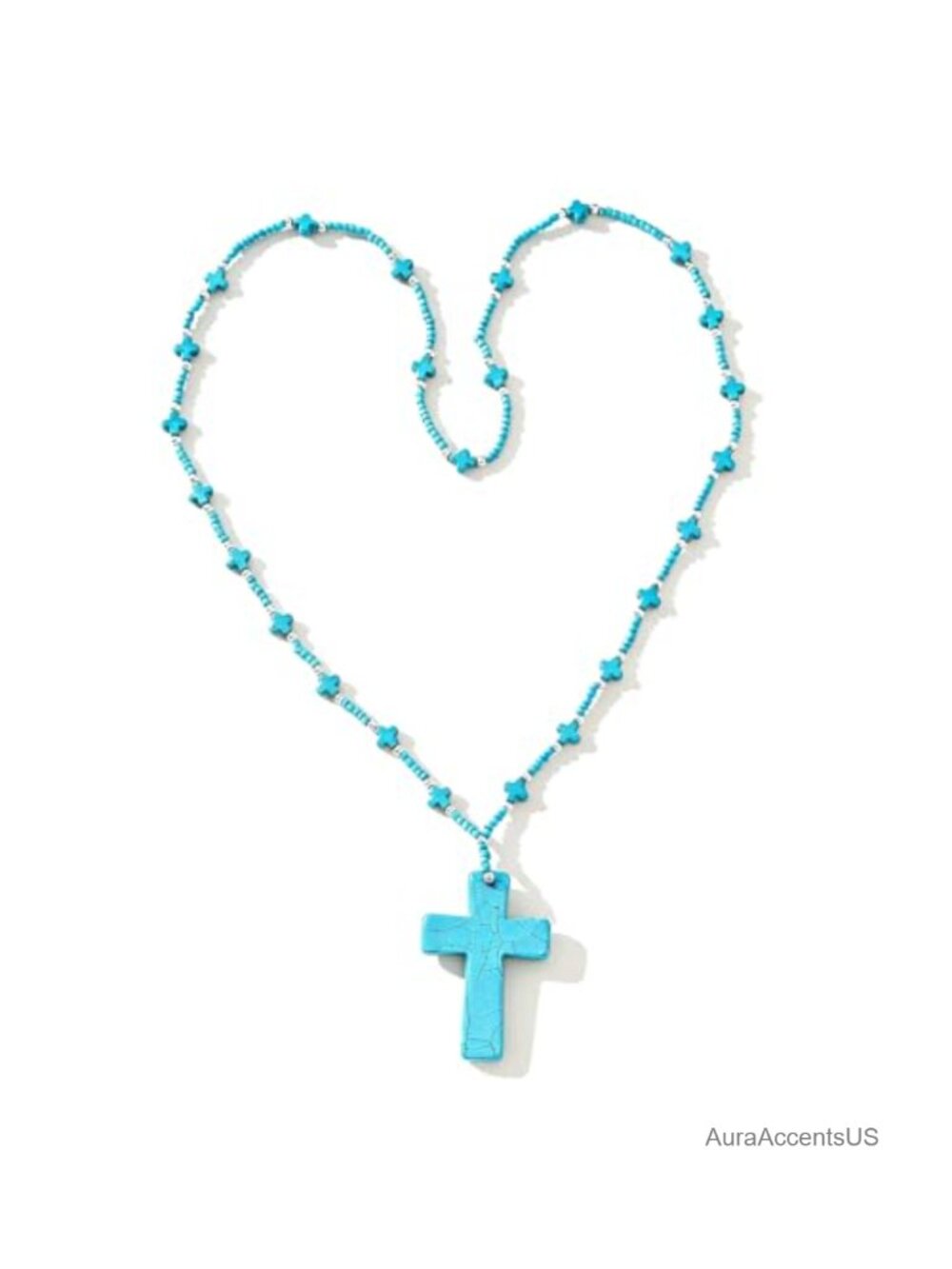 Hewill Chunky Cross Necklace Turquoise Beaded Long Necklace for Women Boho